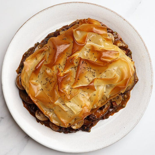 Mushroom + 'Pancetta' Filo Pie